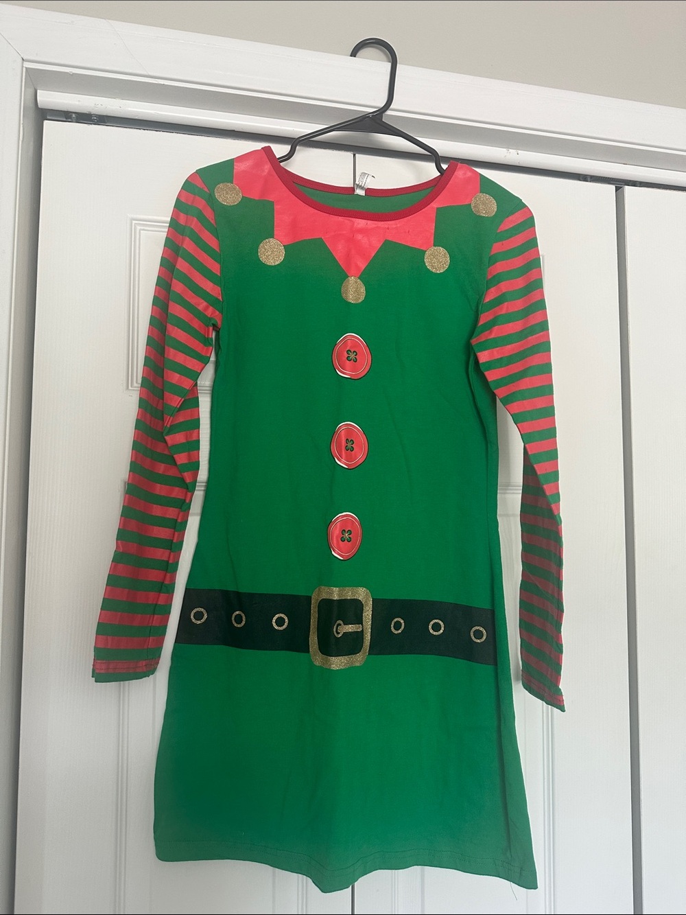 Kids Green & Red Elf Costume Dress - Festive Holiday Outfit
